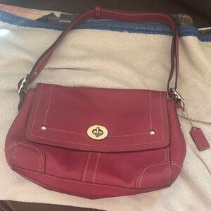 Coach Pink Leather Turnlock Shoulder Bag with Silver Hardware